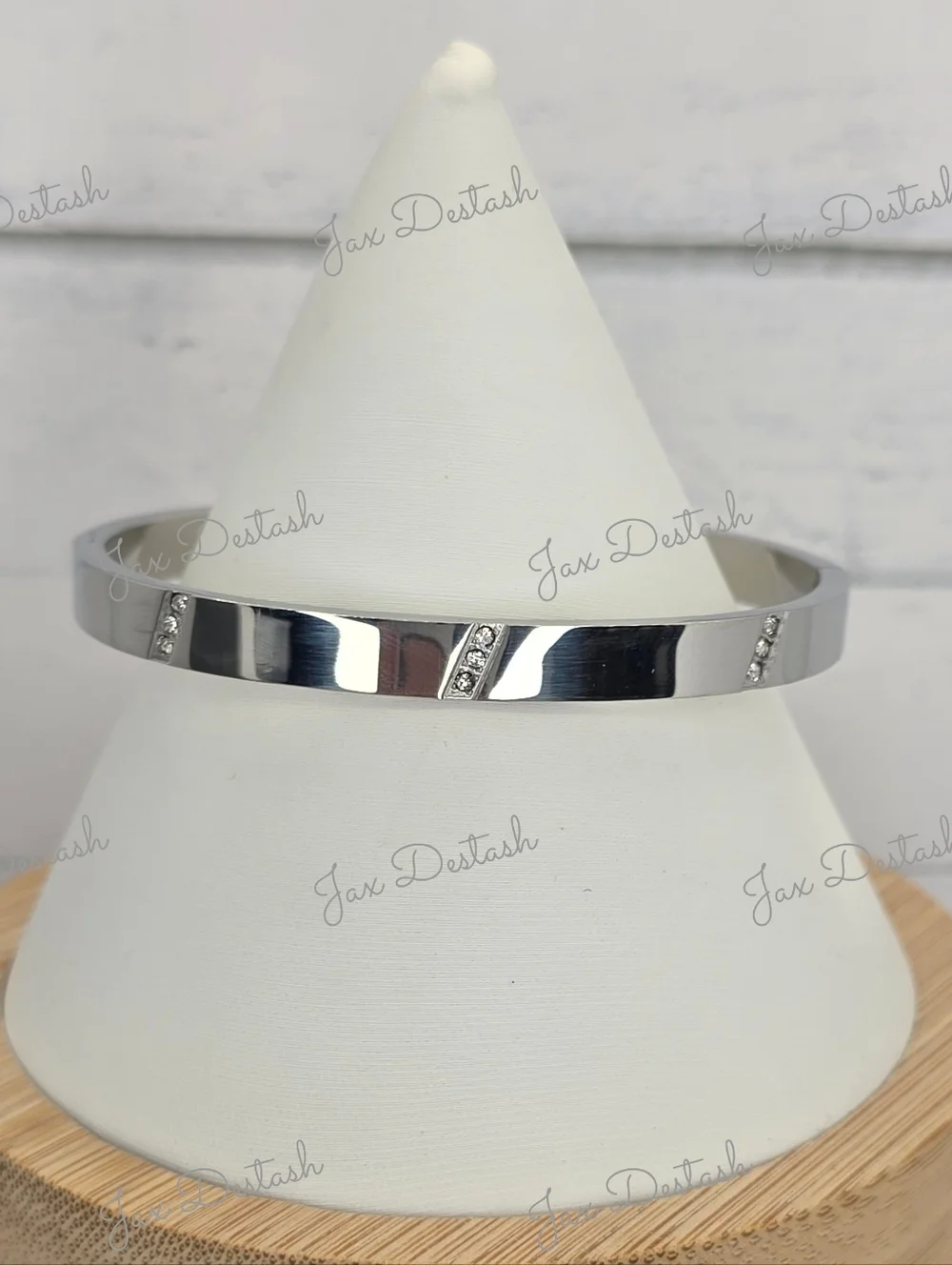 Stainless Steel Silver Tone Crystal Accent Bangle Bracelet BR114